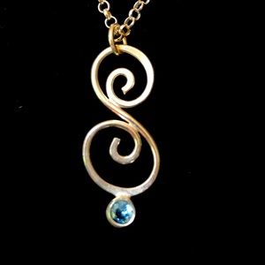 Sterling Silver Scroll Pendant Blue Topaz w. 20’ chain